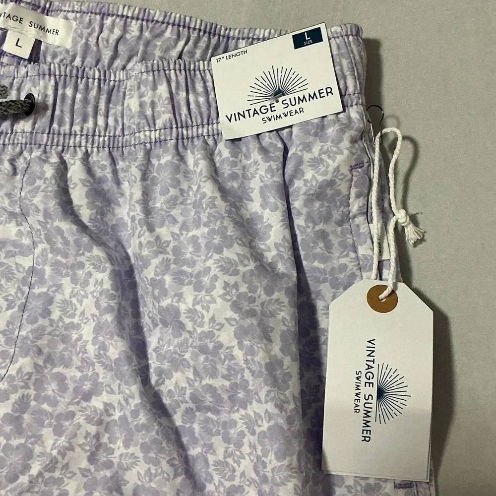 Vintage Summer Lilac Floral 4 Way Stretch Volleys Swim Shorts Size L NWT
